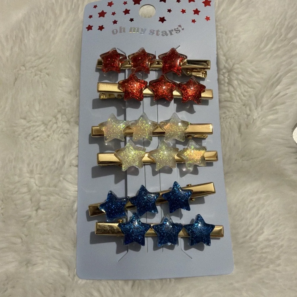 New Set of 6 Patriotic Hair Bobby Pins Red White Blue